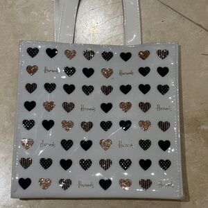 Harrods PVC Shopping Tote Bag Reusable Pink Gold Black Glitter Hearts Polka Dots